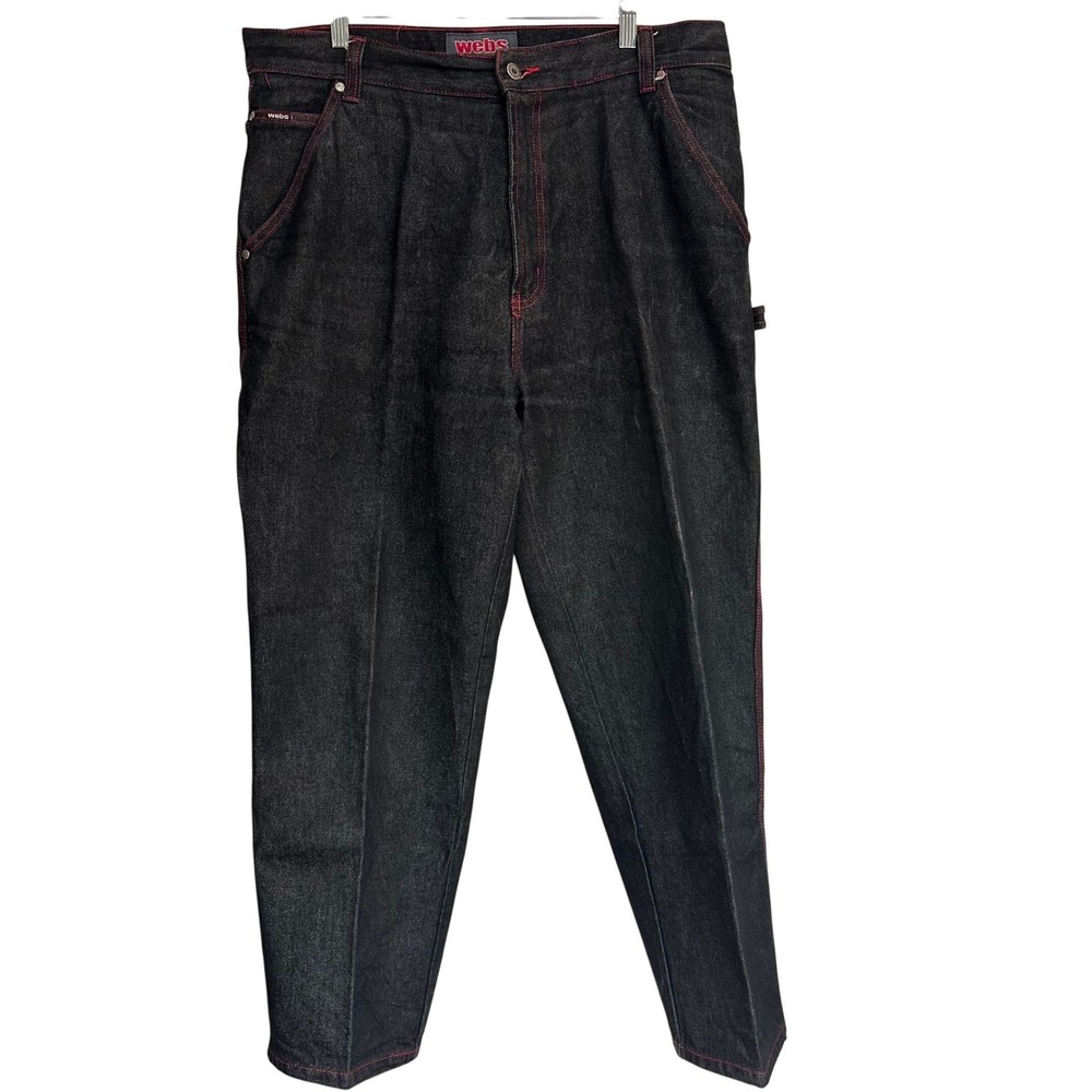 Webs Carpenter Jeans Black Red Stitch Utility Denim Y2K Style Streetwear 36x30